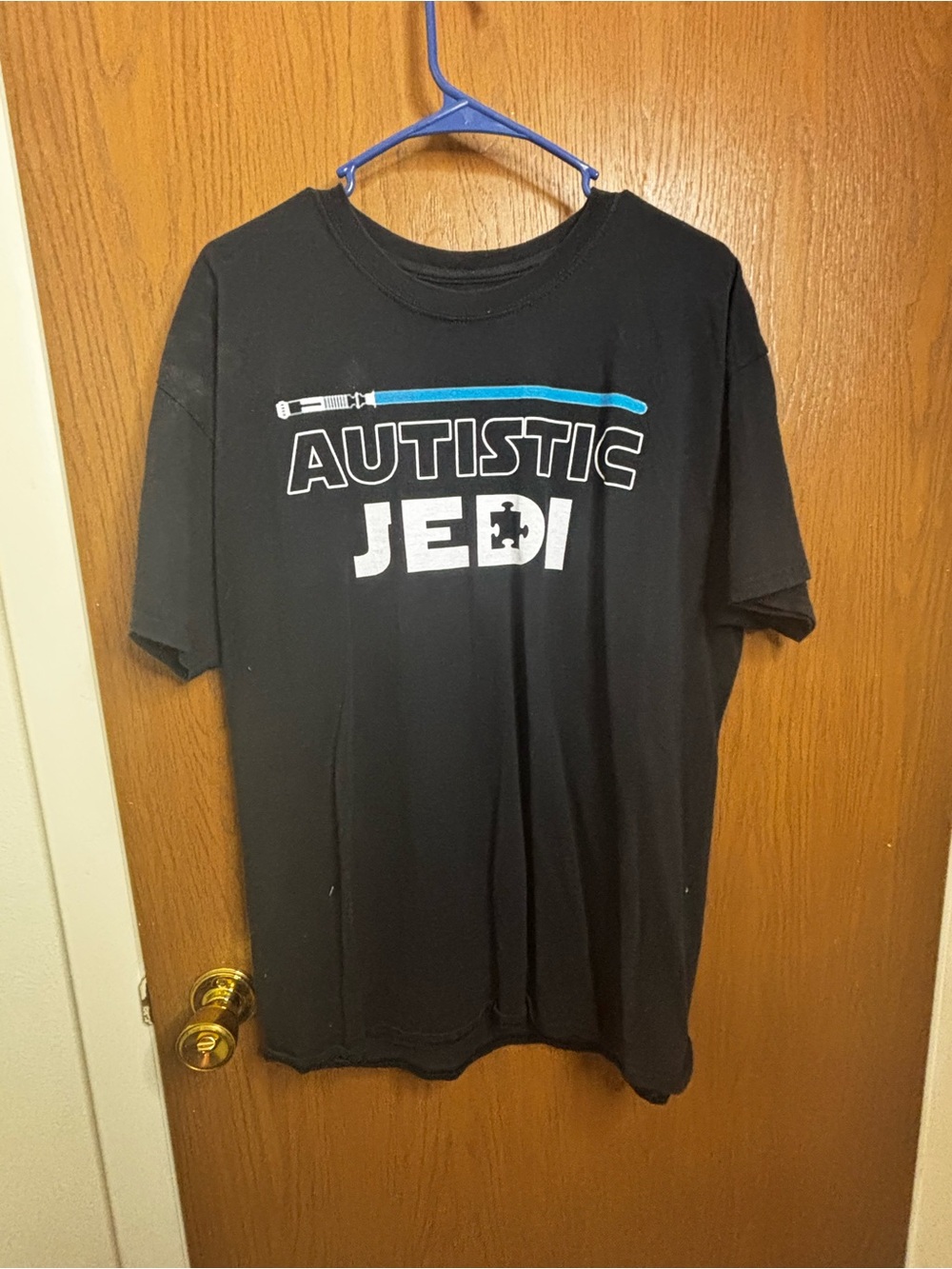 Autistic Jedi Graphic Short Sleeve Tee - Black with Blue Accent